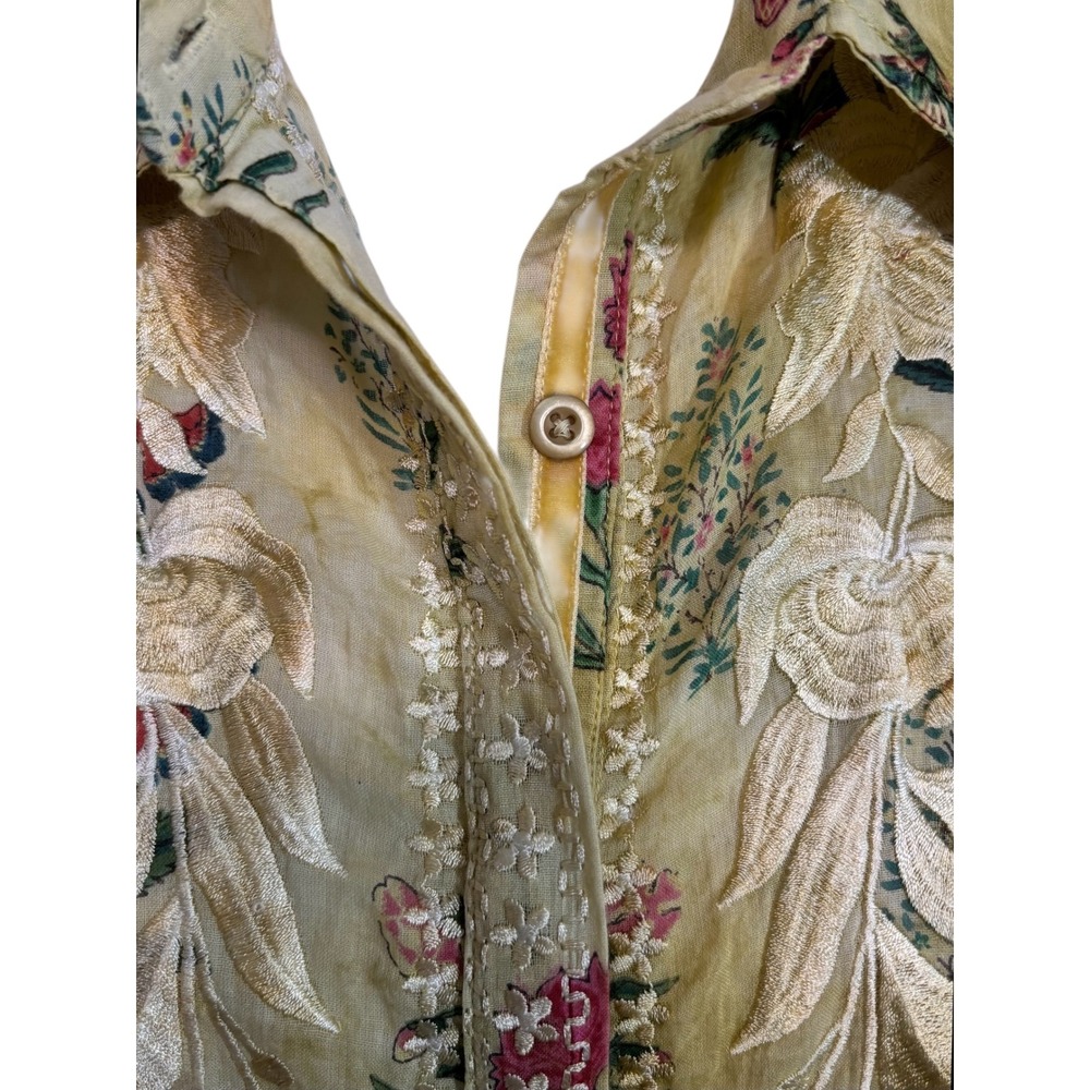 Vintage Goa Women's Yellow Floral Embroidered Tunic Shirt Size L - B13 - Picture 3 of 10